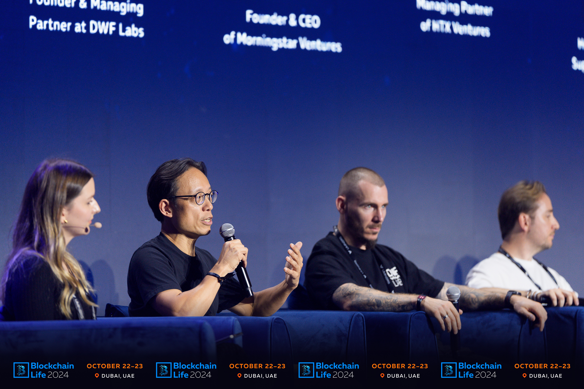 Charis Campbell, Yat Siu, Andrei Grachev, Edward Chen at Danilo Carlucci sa Blockchain Life