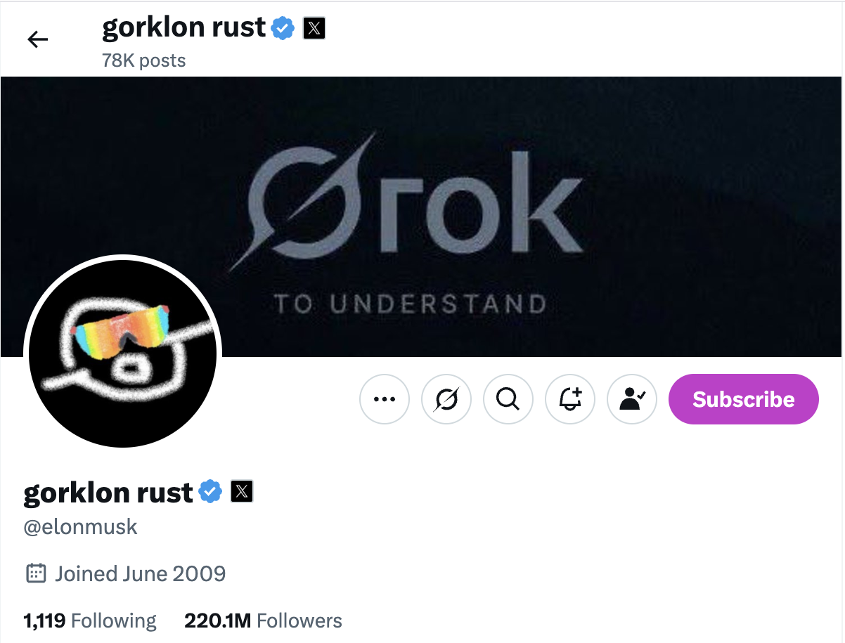 Pagbabago ng Username ni Elon Musk sa Gorklon Rust