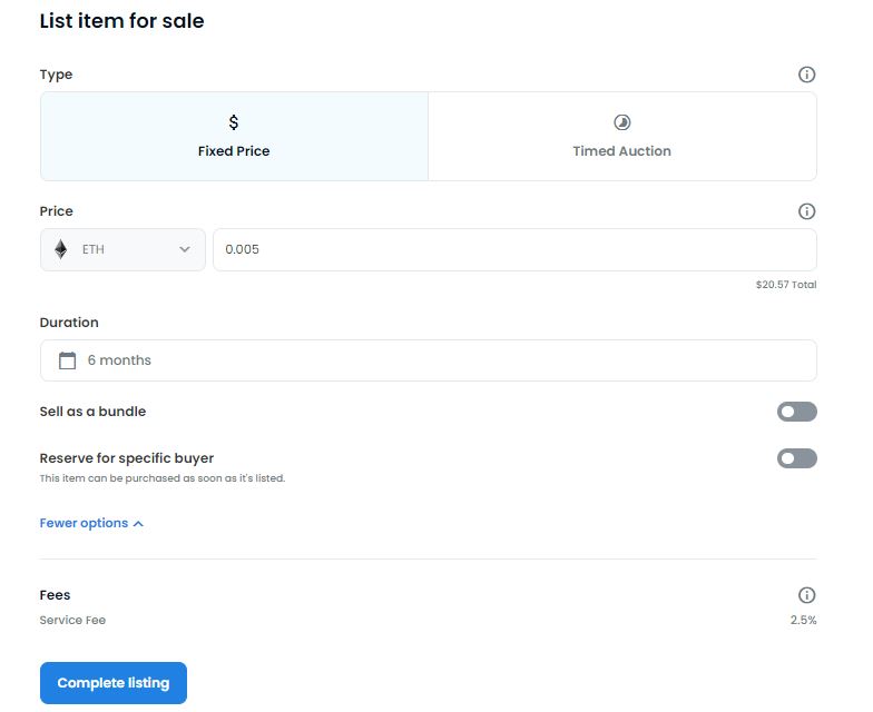 list item for sell opensea minting NFTs